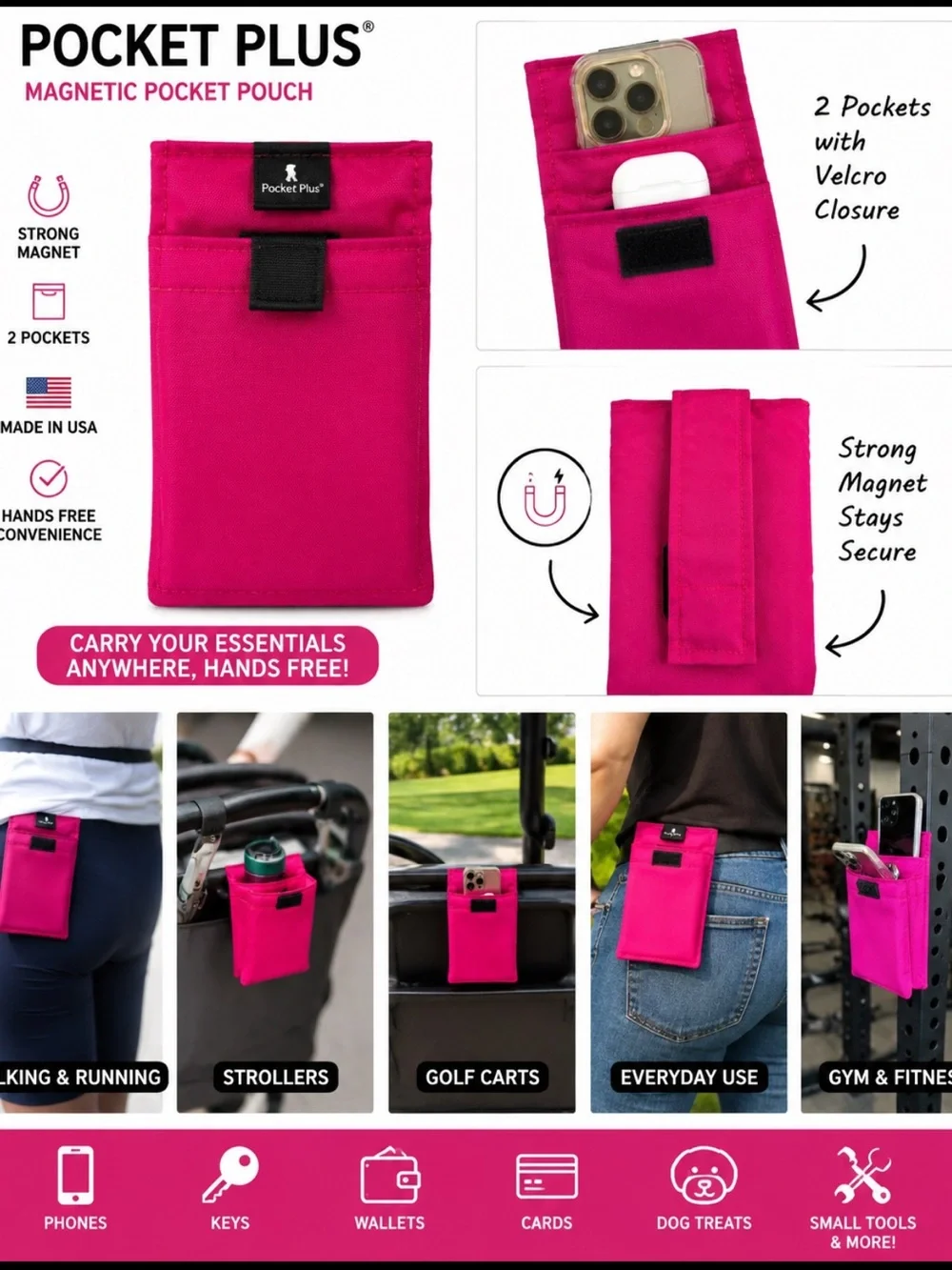 Pocket Plus Pink Utility Pocket Pouch Made in USA NWOT